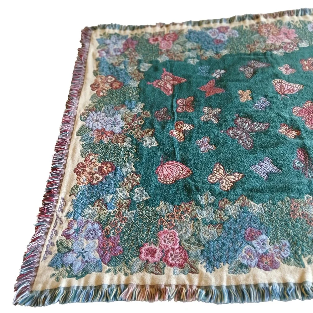 Bob Timberlake Butterfly Floral Tapestry Throw Blanket Cottagecore 64